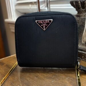 Prada Black Nylon Zip Wallet with Pink-Accented Triangle Logo